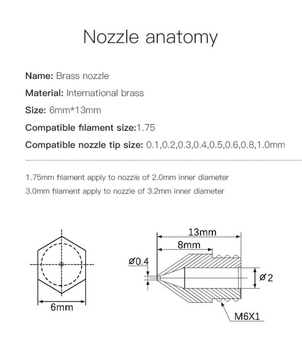 3D printer brass nozzle D6-0.4mm 3002060005 Creality - Image 4
