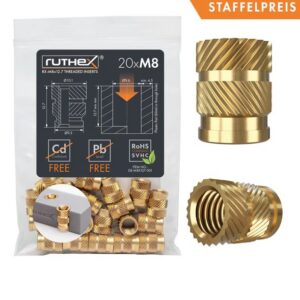 RUTHEX M8 brass threaded insrets RX-M8X12.7 - 20 PCS