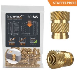 RUTHEX M5 brass threaded insrets RX-M5X9.5 - 50 PCS